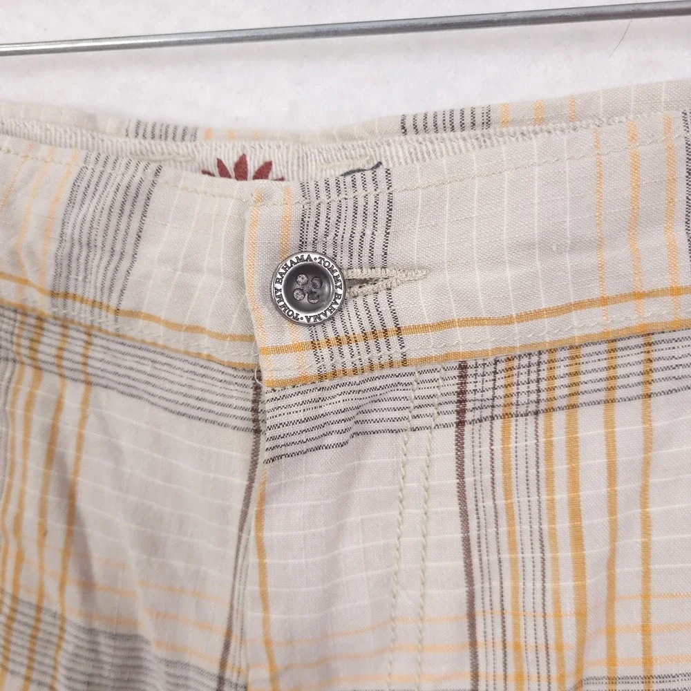 Tommy Bahama Linen Silk Shorts Size 38 Plaid Beach Resortwear Vocation Travel